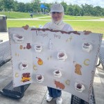 Showing off decorative banner