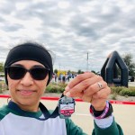 Showing off event medal