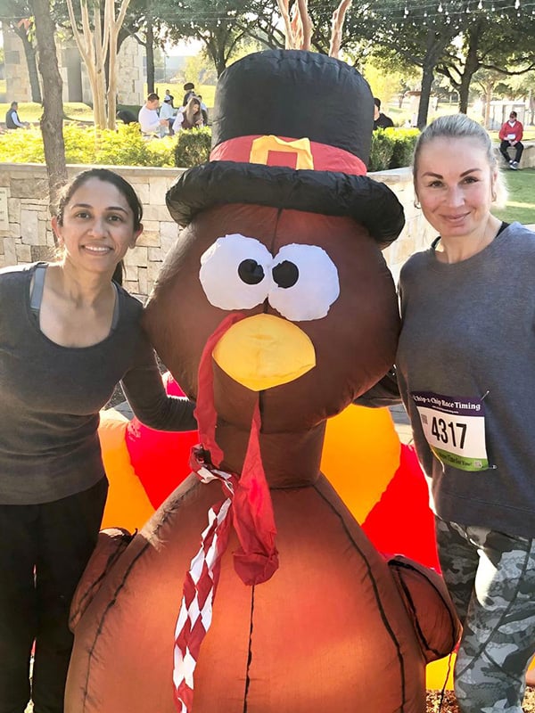 Posing with turkey mascot
